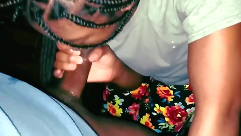 Amazing amateur blowjob cum on the face of a black hottie