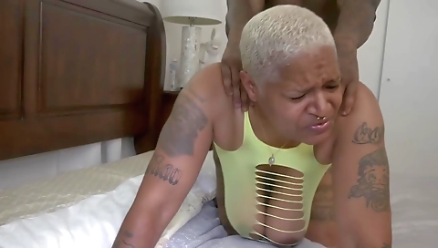 A sexy black ebony gets her mouth penetrated by a big cock