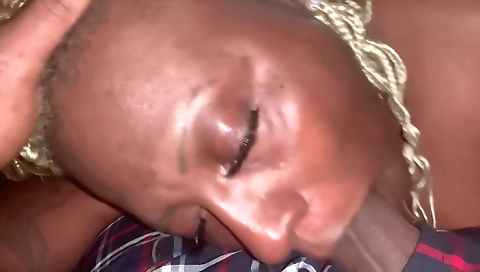 Big cock blonde in a black dress is cumshot in POV