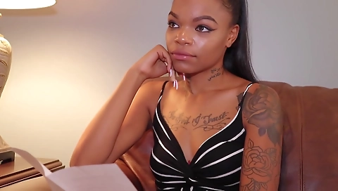 Ebony hottie in sexy black lingerie getting fucked in the shower