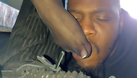 Amateur fetish in the form of foot fetish with a black dick