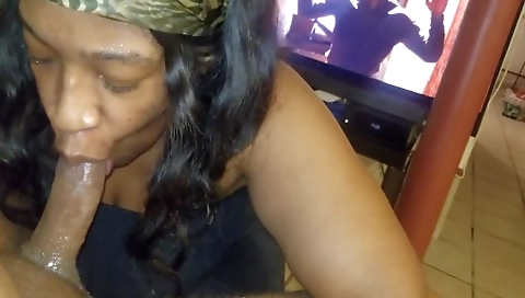 Black milf with a big ass fucks a dick in a bedroom
