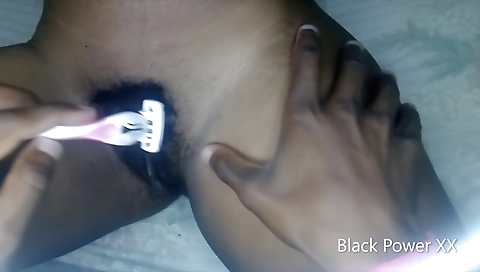 Black ebony babe with tiny tits and facial is making out