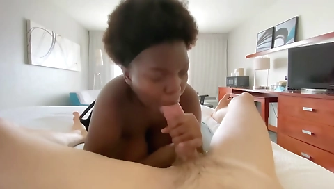 Ebony brunette with a big ass and deep throat fuck