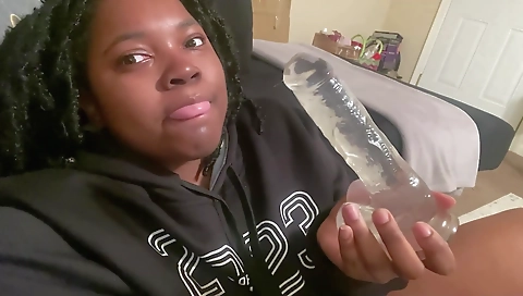 Ebony teen in a skimpy lingerie plays with her pussy