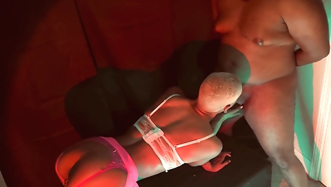 Big ass ebony gets her mouth stuffed with a black cock