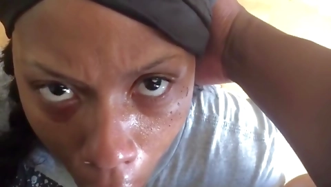 Ebony beauty with a nice ass is getting cum in her mouth