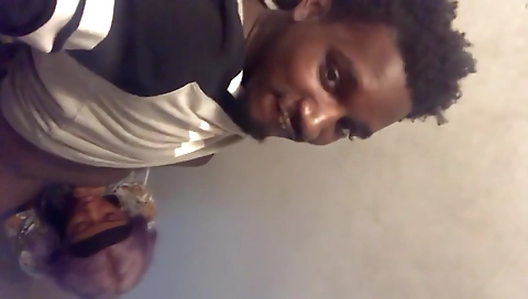 Huge ebony with big boobs rides black cock and shakes it