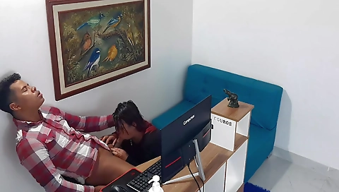 Black haired woman sucks dick and then gets fucked