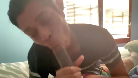 Ebony babe with a big dick gets fucked in the bedroom