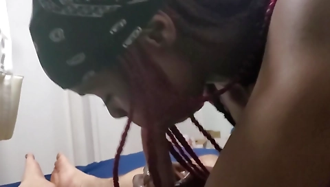 Ebony teen 18+ deepthroating and riding a white dick