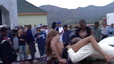 Ebony teen 18+ takes big cock in the public outdoor