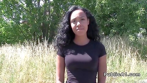 Busty ebony milf gets her big black cock in the toilet