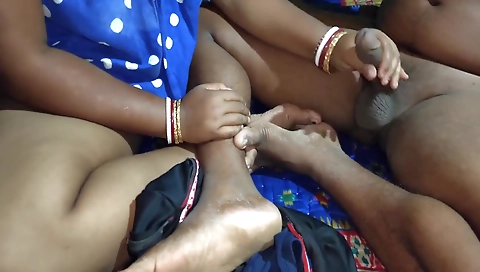 Busty indian milf with a big ass getting a handjob