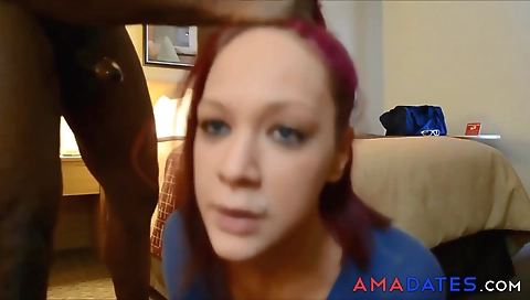 Busty ebony chick is getting a deepthroat on a cam