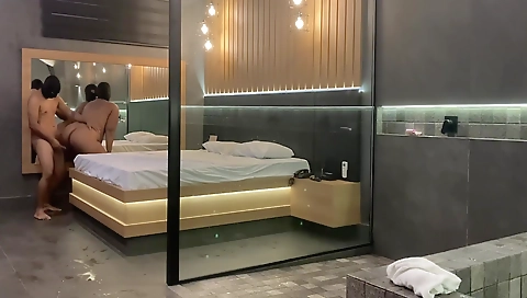 Busty ebony chick with huge natural tits fucked in her ass