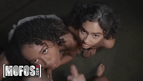 Brunette with a tattooy pussy gets fucked by two men