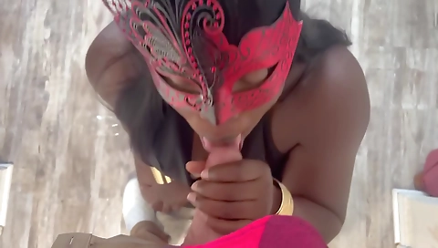 Ebony brunette deepthroated and pounded in a big cock