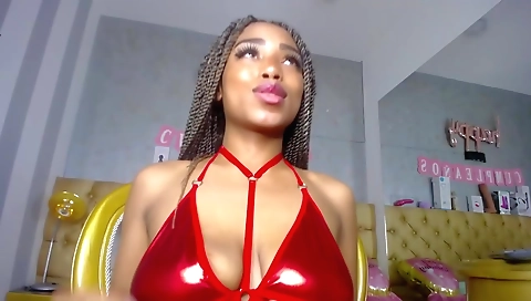 Busty black ebony teen is wearing sexy lingerie on webcam