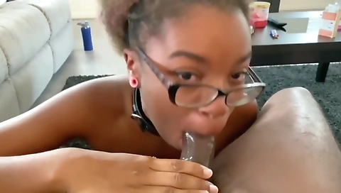 Ebony beauty with a juicy long cock fucked in a deep throat