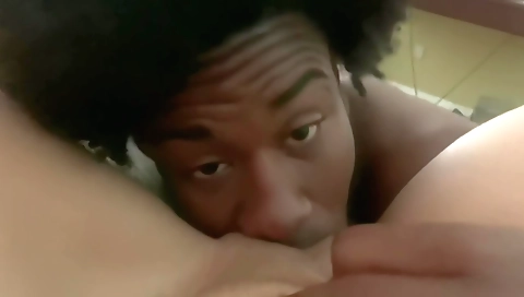 Ebony girl with a tight pussy is squirting with pleasure