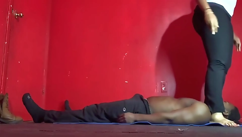 Ebony chick is fingered in her tight pussy in a femdom video